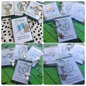 Lusso Battesimo battesimo grazie ospite regalo bomboniere bomboniere guardia angelo Portachiavi celebrazione borsa per violoncello carta cristiana personalizzata