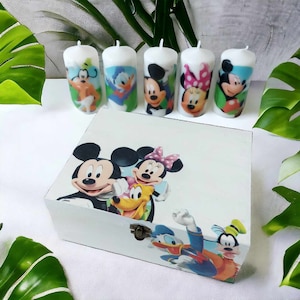 Handmade gift set Disney candles large storage box lid birthday present wooden gift wrap decor Clubhouse mickey mouse minnie personalized