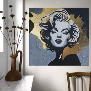 Original Large deep texture gold leaf woman face abstract modern luxury acrylic painting on stretched canvas wall art authentic hand painted