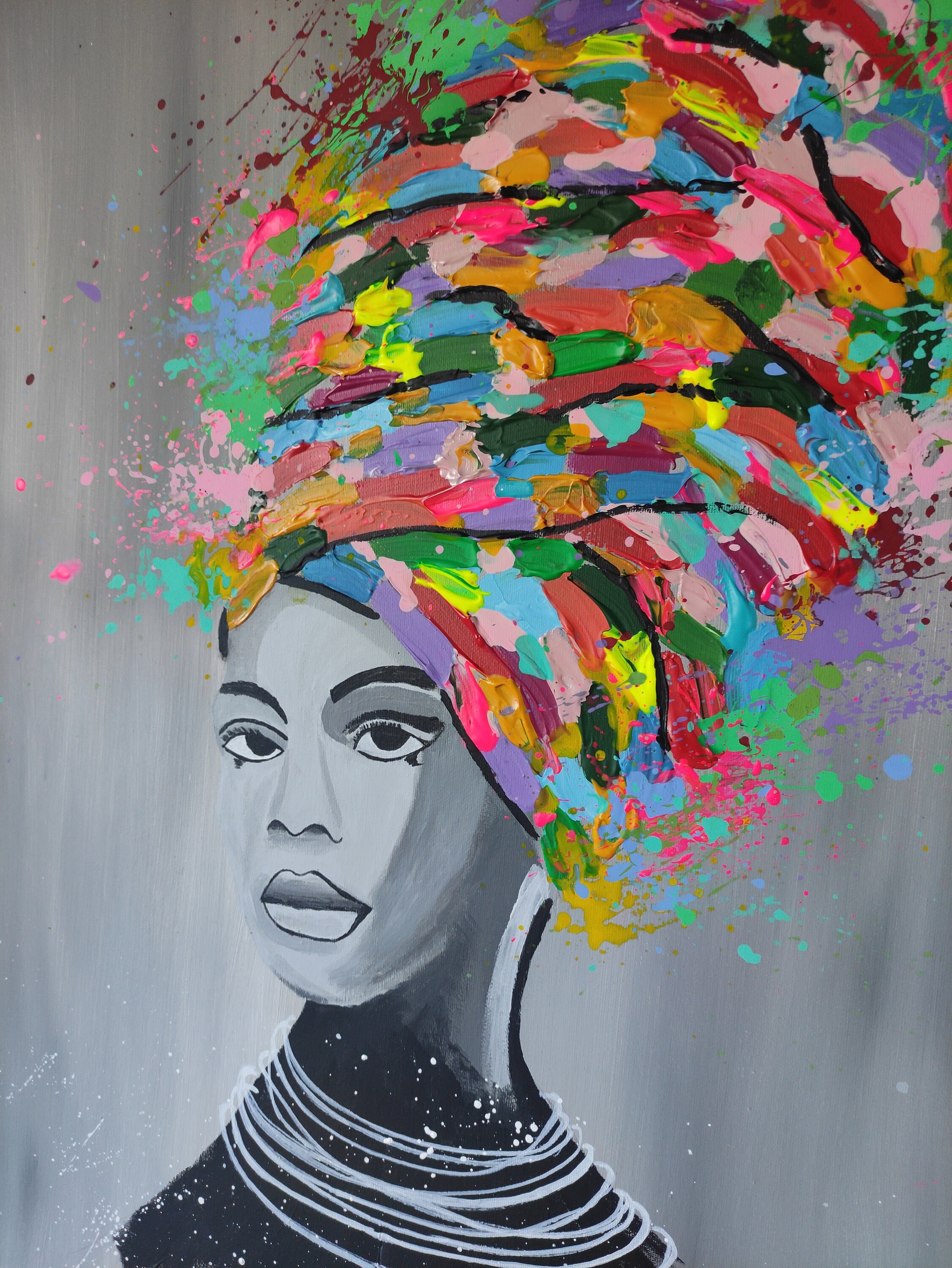 Original 3d Textured African Woman Painting on Stretched Canvas Extra ...