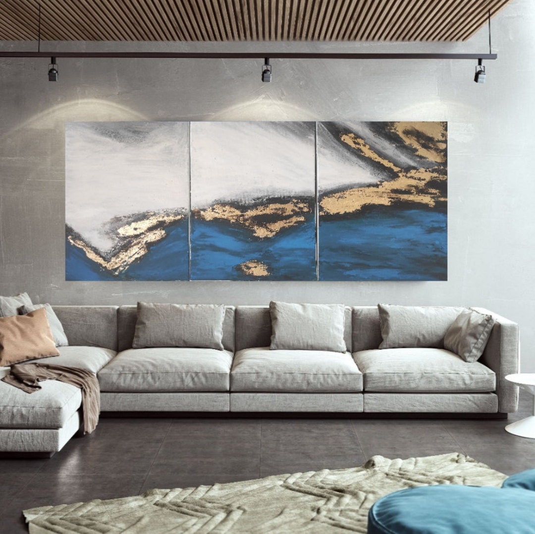 Set 3 Panels Extra Large Original Gold Leaf Abstract Textured Painting ...
