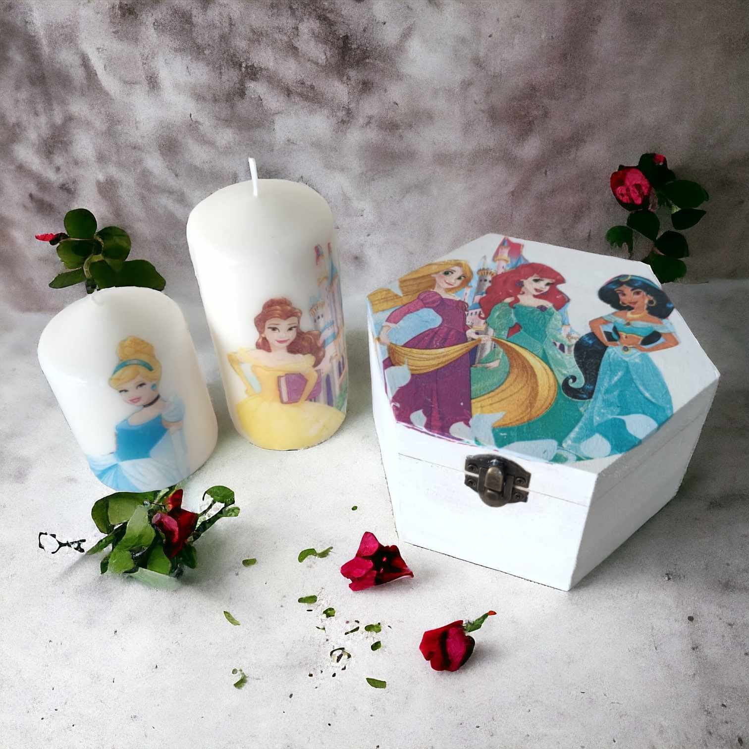 Hand Decorated Disney Princess Candles Wooden Jewellery Box