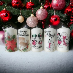 Handmade Christmas candles mickey mouse minnie disney gift pillar wrapped decoupage personalized candle large decor merry