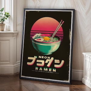 Neon Ramen Art Print: 80s Tokyo Food Poster (Digital Download)