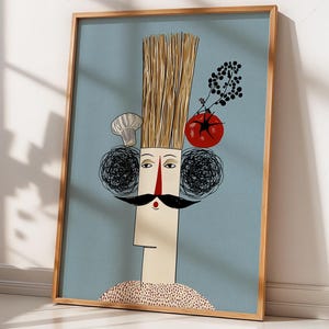 Póster de arte mural de cocina de chef, ilustración abstracta moderna para decoración de comedor o restaurante, decoración de cocina escandinava divertida.