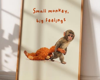 Punch The Abandoned Baby Monkey muurkunst, poster kleine aap, grote gevoelens, decor kinderkamer, virale internetmemekunst, print kinderkamer
