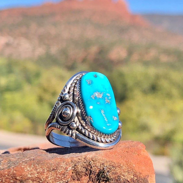 Natural Turquoise Nugget, Turquoise Silver Ring, Women's Turquoise Ring, Southwest Jewelry, Handmade Jewelry, Navajo Ring