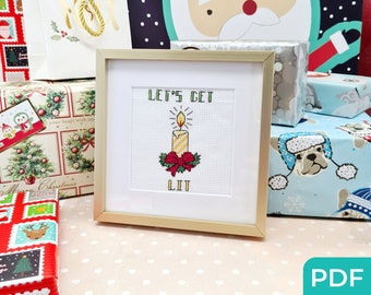 Let's Get Lit Christmas Cross Stitch Pattern PDF, Easy Modern Cross Stitch, Christmas Card Pattern, Easy Pattern, Snarky Cross Stitch