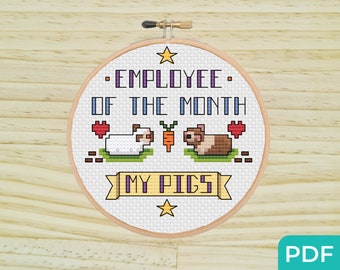 Dipendente del mese I miei maiali Schema punto croce PDF, Punto croce porcellino d'India, Schema ricamo Piggie, Punto croce facile per principianti