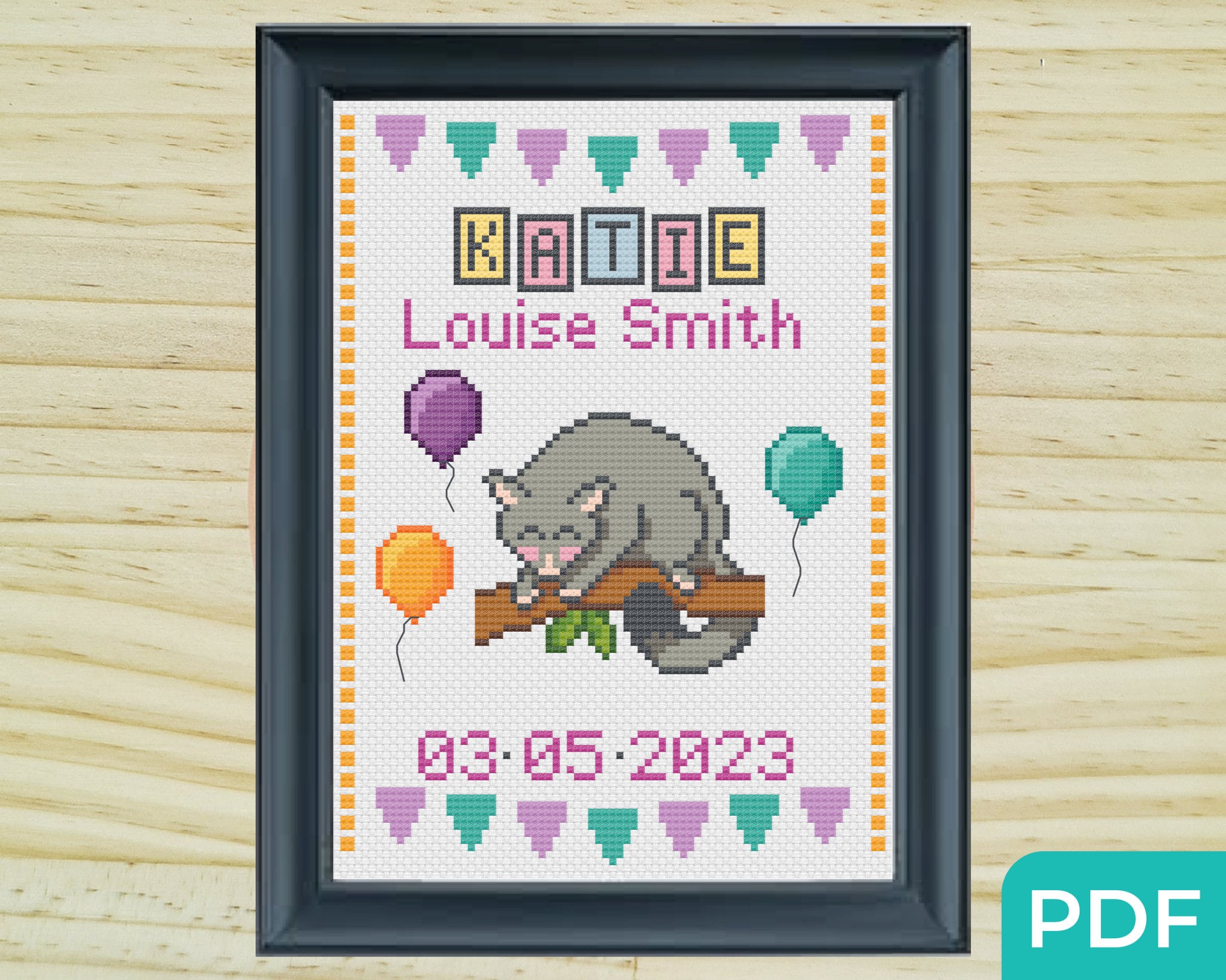 Possum Cross Stitch Pattern Birth Announcement, Baby Shower Cross ...