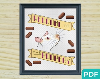 Schema punto croce ratto, Benvenuto nella cacca, Schema ricamo sfacciato, Schema per animali tascabili, Cartello per animali domestici, Schema per la cacca, Schema per roditori