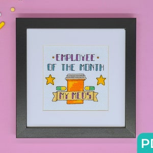 Employee of the Month My Meds Cross Stitch Pattern PDF, ADHD Cross Stitch, Mental Health Cross Stitch, Store Bought is Fine Pattern