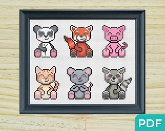 Schemi punto croce per principianti, Set di 6 simpatici animali, Punto croce per principianti per bambini, Schemi punto croce animali carini, Punto croce facile