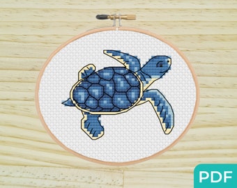 Schema punto croce piccola tartaruga PDF, punto croce moderno facile, schema punto croce animale marino, scheda tartaruga marina schema punto croce PDF