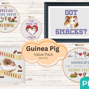 Set of 5 Guinea Pig Cross Stitch Patterns, Beginner Cross Stitch, Guinea Pig Embroidery Pattern, Easy Cavy Cross stitch Chart