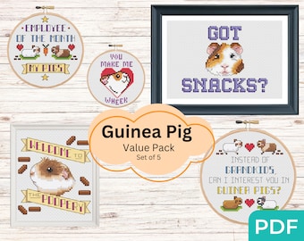 Set di 5 schemi a punto croce per cavia, punto croce per principianti, motivo per ricamo cavia, schema a punto croce Easy Cavy