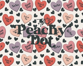 Seamless Valentines Day Pattern, Candy Heart Pattern, Affirmation Candy Heart Pattern