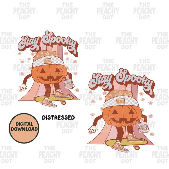 Halloween Skateboard Png, Pumpkin Png, Stay Spooky Png, Kids Halloween Png, Pink Halloween Png, Png, Pumpkin Png,  Retro Halloween Png