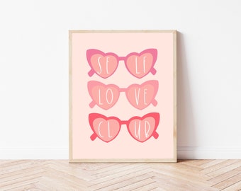 Amor próprio Óculos de sol Club Heart | Download Digital | impressão da parede do clube do amor próprio | Decoração de parede do clube de amor próprio | Decoração de parede de óculos de sol de coração