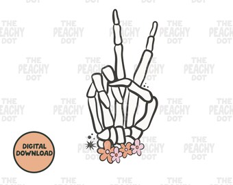 Halloween Png SVG, Lindo Halloween Png, Skelton Signo de la Paz Svg Png, Signo de la Paz Png, Groovy Halloween Svg, Png para camisa, Otoño Png, Svg