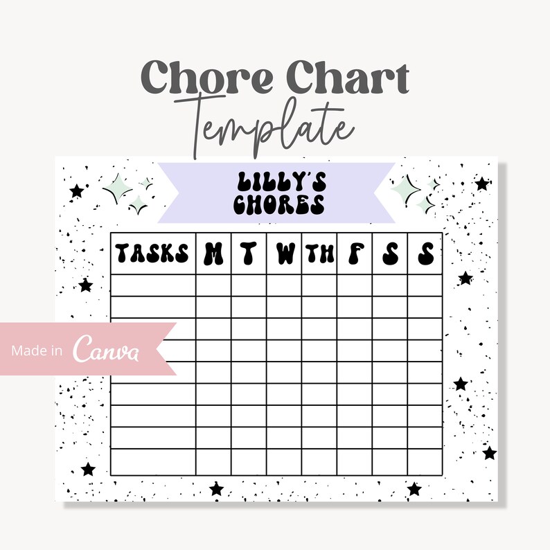 Canva Template Chore Chart for Kids Kids Chores Kids Chore Etsy UK