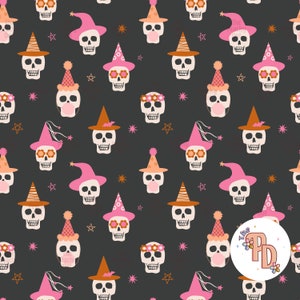 Seamless Halloween Pattern, Seamless Pink Pattern, Seamless Fall Pattern, Daisy Pattern, Repeating Pattern, Skeleton Seamless Pattern