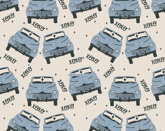 Seamless Valentines Day Pattern, Vintage Convertible Car Pattern