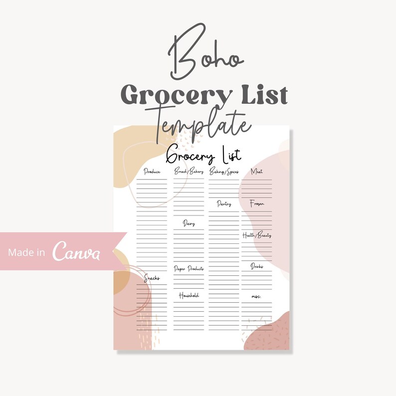 Canva Template Printable Grocery List Grocery Planner | Etsy