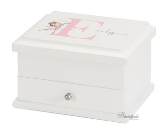 Luxury Personalised Gymnastic jewelry / Jewellery Box White, Ribbon Gymnastics, baptism gift,christening gift,girls jewelry box Bluebellinda