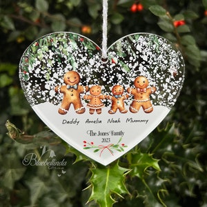 Personalised hanging heart plaque sign First Christmas as Family of Four Acrylic Christmas Tree Decoration  FREE GIFT BAG  Bluebellindagifts