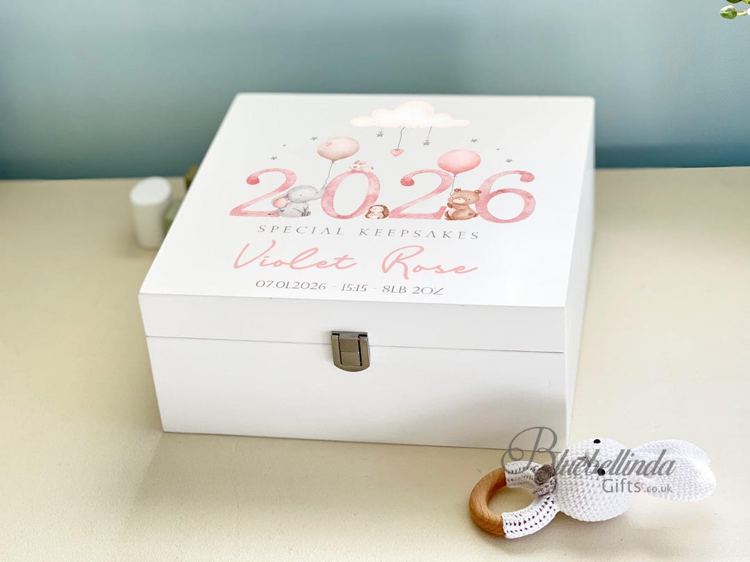 Luxury Personalised Baby Keepsake Memory Box, Pink 2026 or 2025 Design ...