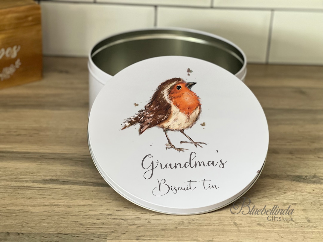 Personalised Biscuit Tin, Robin Treat Tin, Baking Box, Gift for Grandma ...