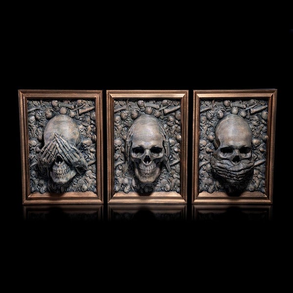 Three Wise Skulls 3D Printed Wall Art Decoration - Home Decor