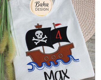 Pirate ship, T-shirt with number and name, boy pirate birthday shirt, boy birthday 2 3 4 5 6 ship