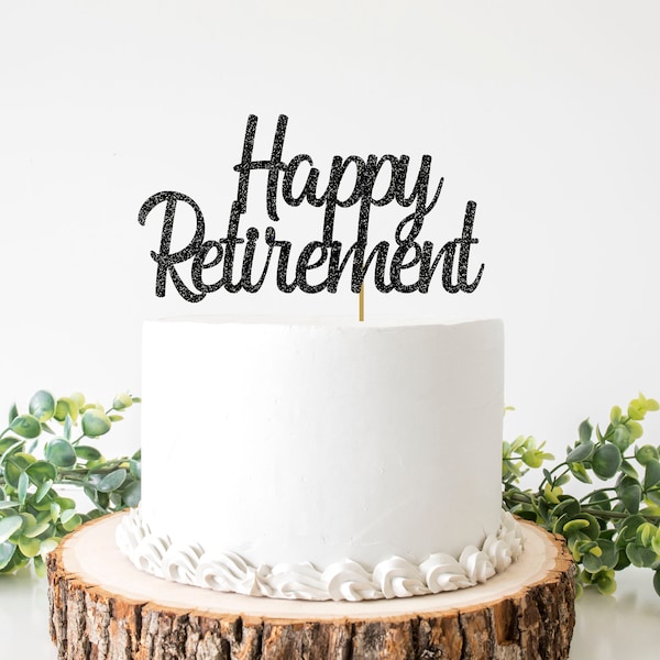 Happy Retirement Cake Topper | Miroir ou sans perte de gâteau à paillettes