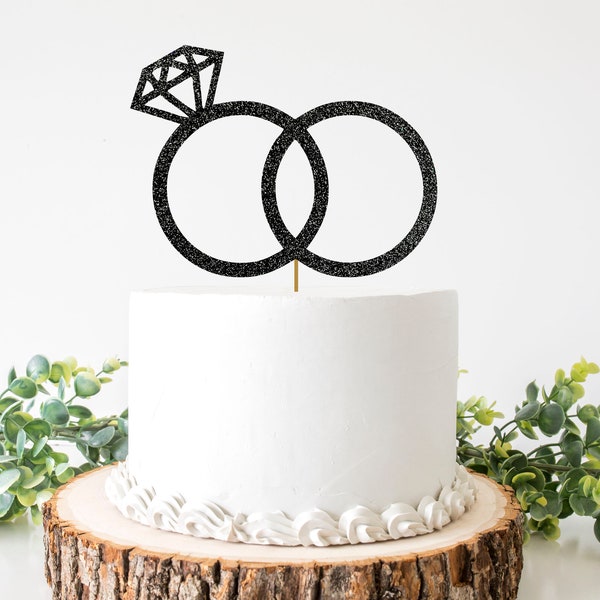 Cake Topper | Anneaux | | de mariage | d’engagement Miroir ou sans perte de gâteau à paillettes