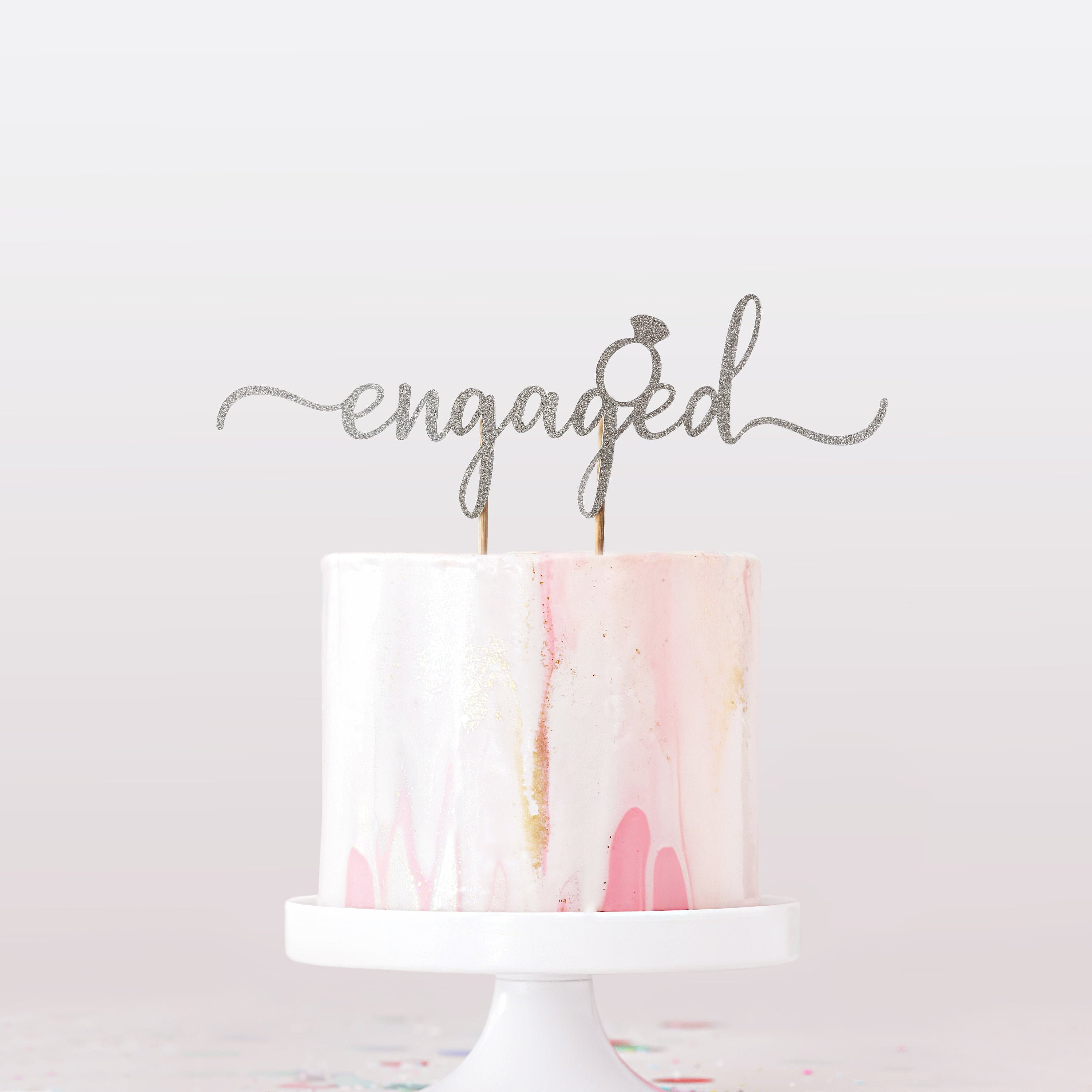Engaged Cake Topper With Ring - Non-shedding Glitter or Mirror Card -…