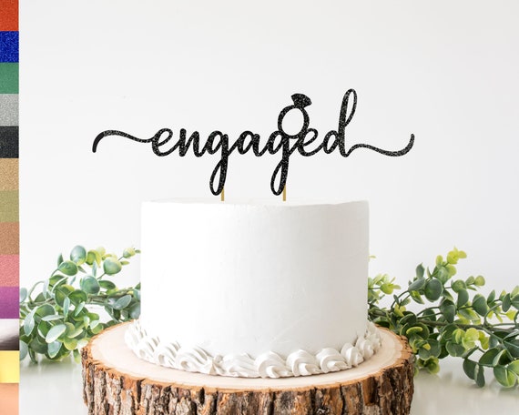 Engaged Wedding Engagement Cake Topper Acrylic Rose Gold Silver Mirror Glitter 