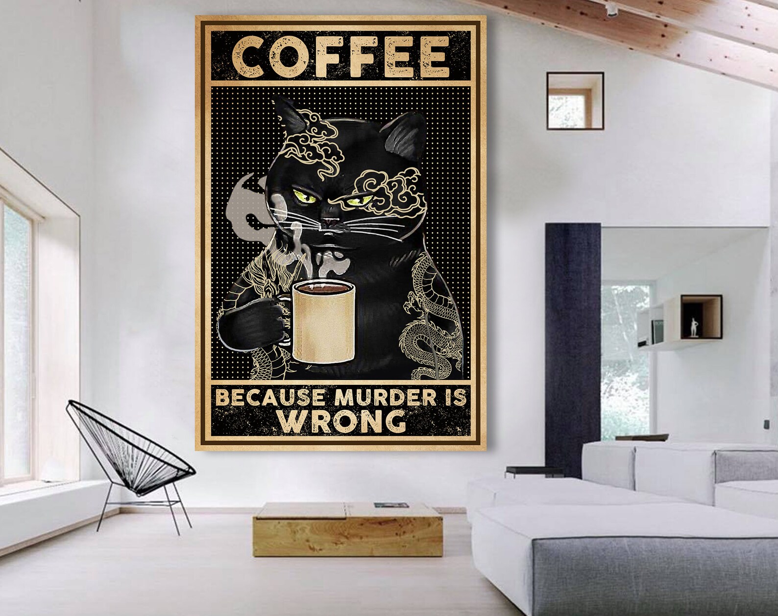 Cat Coffee Canvas Coffee Because Murder is Wrong Black Cat