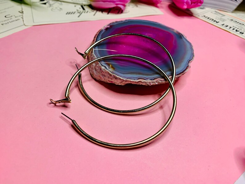 Vintage 1980s Beautiful Extra Large Gold Hoop Earrings Gigantic Hoop Earrings Thin Hoop Earrings Massive Hoop Earrings