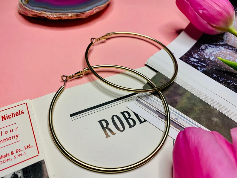Vintage 1980s Beautiful Extra Large Gold Hoop Earrings Gigantic Hoop Earrings Thin Hoop Earrings Massive Hoop Earrings