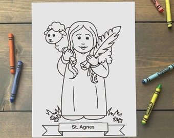 St. Agnes Coloring Page for Catholic Kids - Digital Download - Print Yourself and Color