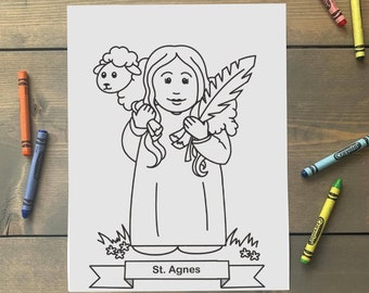 Página para colorir de Santa Inês para crianças católicas - Download digital - Imprima você mesmo e pinte
