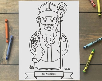 Página para colorir de São Nicolau para crianças católicas - Download digital - Imprima você mesmo e pinte