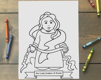Nossa Senhora Desatadora dos Nós Página para colorir para crianças católicas - Download digital - Imprima você mesmo e pinte