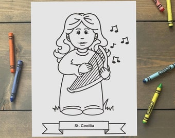 St. Cecilia Coloring Page for Catholic Kids - Digital Download - Print Yourself and Color