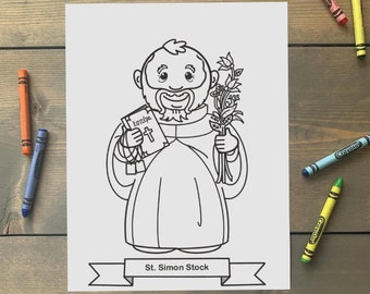 Página para colorir de St. Simon Stock para crianças católicas - Download digital - Imprima você mesmo e pinte