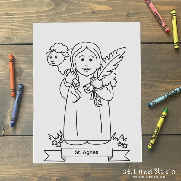 St. Agnes Coloring Page for Catholic Kids - Digital Download - Print Yourself and Color