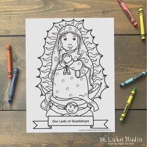 Página para colorear de Nuestra Señora de Guadalupe para niños católicos - Descarga digital - Imprima usted mismo y coloree