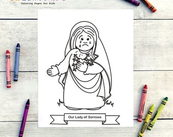 Our Lady of Sorrows Coloring Page for Catholic Kids - Digital Download - Print Yourself and Color